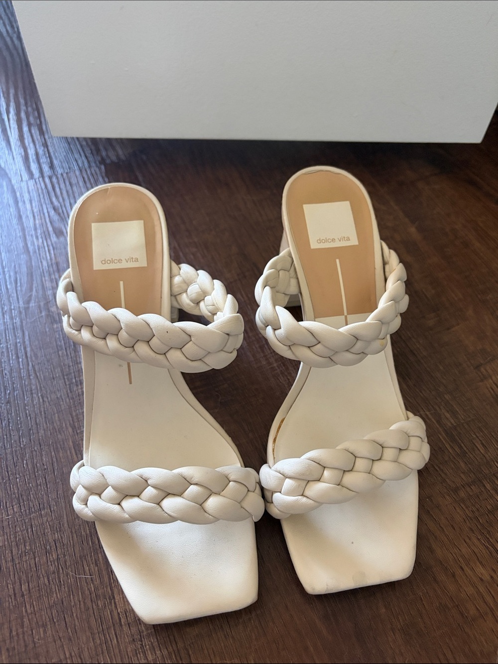 Dolce Vita Cream Braided Double-Strap Slide Heels